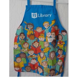 PJ Library Blue Apron for Kids One Size Blue Multicolor Print